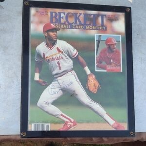 Autographed Ozzie Smith HOFer Framed Baseball Card Monthly Cover Art